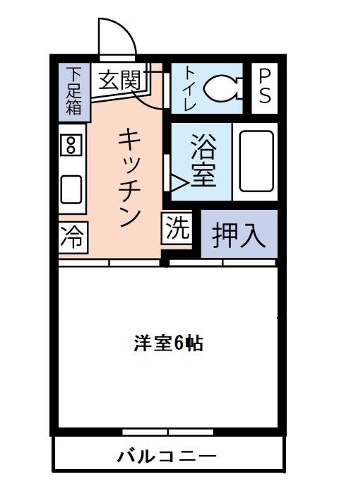 渡利ハイツ(1K/1階)の間取り写真