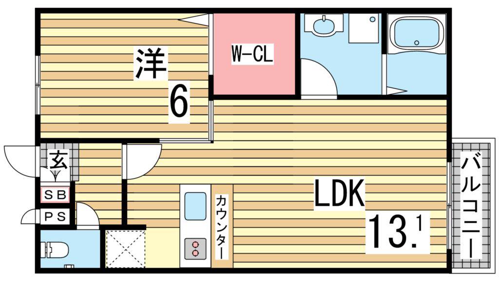 ガーデンコート車(1LDK/2階)の間取り写真