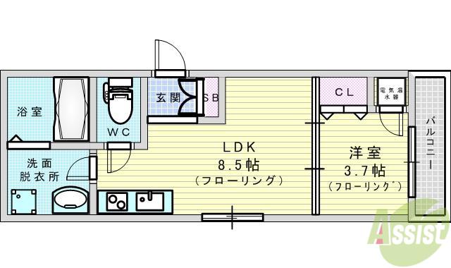 GRANDIR吹田(1LDK/3階)の間取り写真