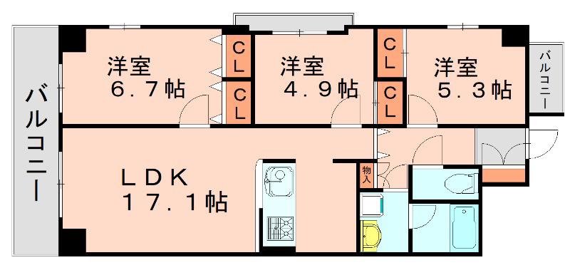 シャーメゾンステージ博多(3LDK/2階)の間取り写真