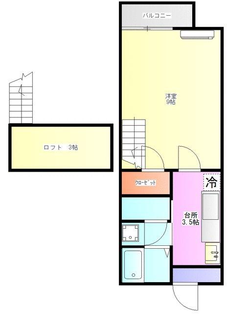 ポートヒルズ御船(1K/2階)の間取り写真