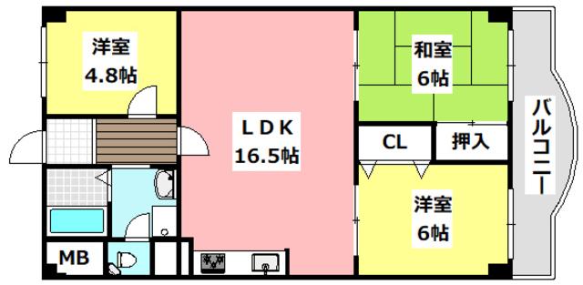 サンピア茨木(3LDK/2階)の間取り写真