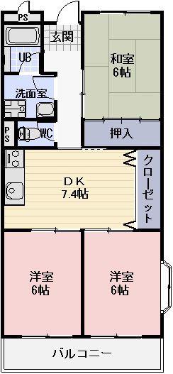 WING 2号館(3DK/2階)の間取り写真