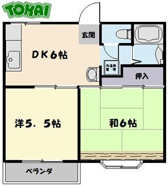 ジュネスB(2DK/1階)の間取り写真