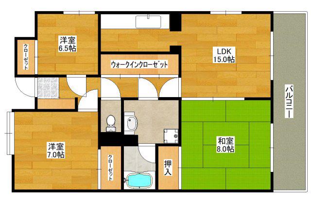 サンライズコート緑地公園(3LDK/2階)の間取り写真