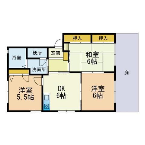 エルミタージュ坪見弐番館H棟(3DK/1階)の間取り写真