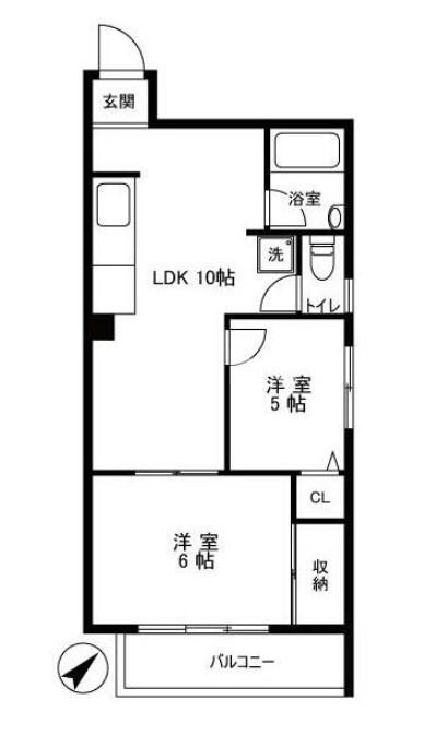 メゾーネ大山(2LDK/5階)の間取り写真