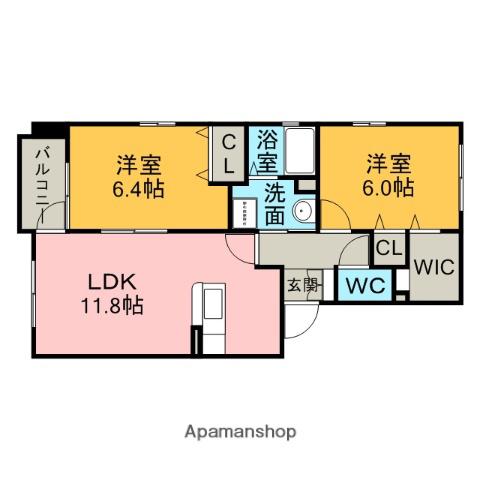 パルテールB棟(2LDK/1階)の間取り写真