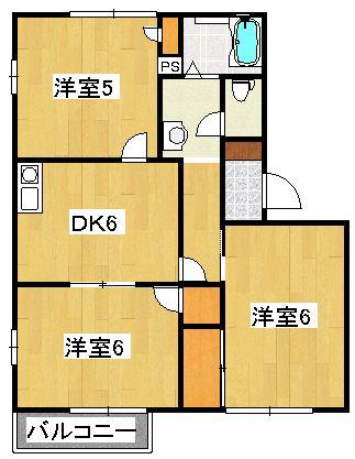 グランドール華蔵寺C(3DK/1階)の間取り写真