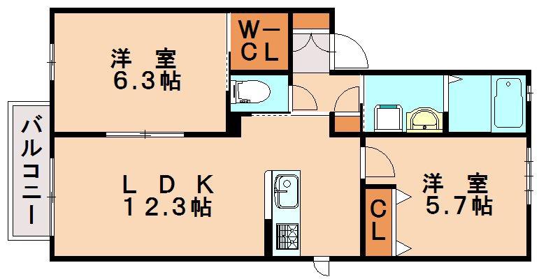 シャーメゾン宮の森 B棟(2LDK/2階)の間取り写真