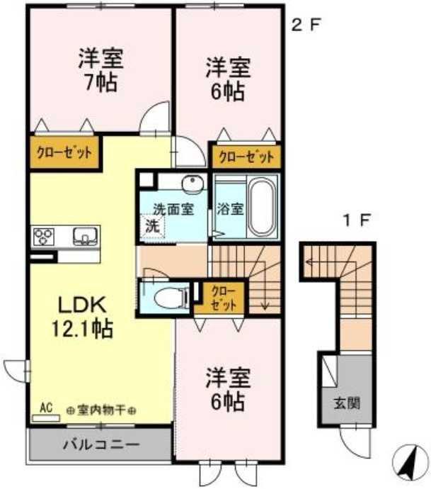 エスクード港南(3LDK/2階)の間取り写真