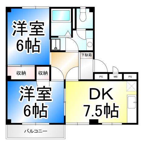 ガーデンタウン北長野(2DK/2階)の間取り写真