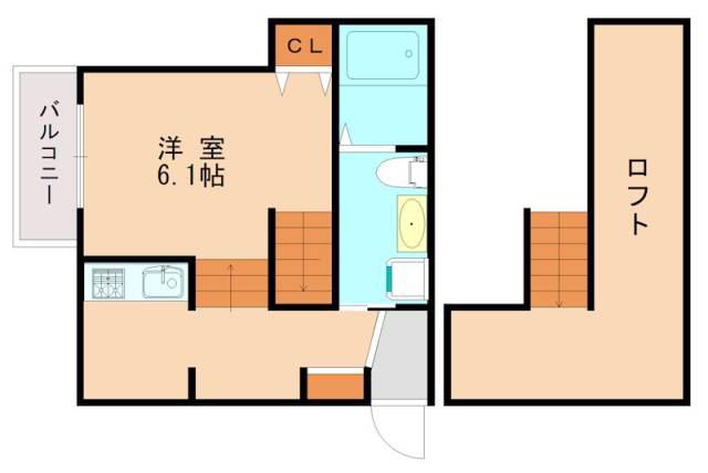 ジンフィールド福工大前(1K/2階)の間取り写真