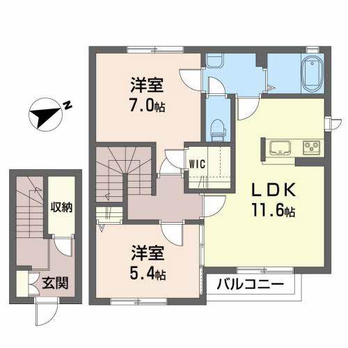 シャーメゾン安達ヶ原B(2LDK/2階)の間取り写真