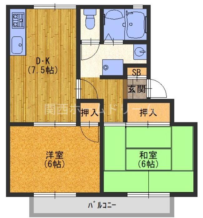 ロイヤルワールド´88(2DK/2階)の間取り写真