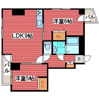 パルテール(2LDK/6階)の間取り写真