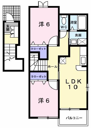 サニー・スマイル飯岡B(2LDK/2階)の間取り写真