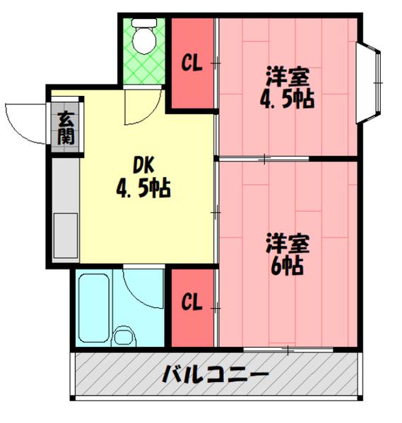 サニーハイツ根上(2K/1階)の間取り写真