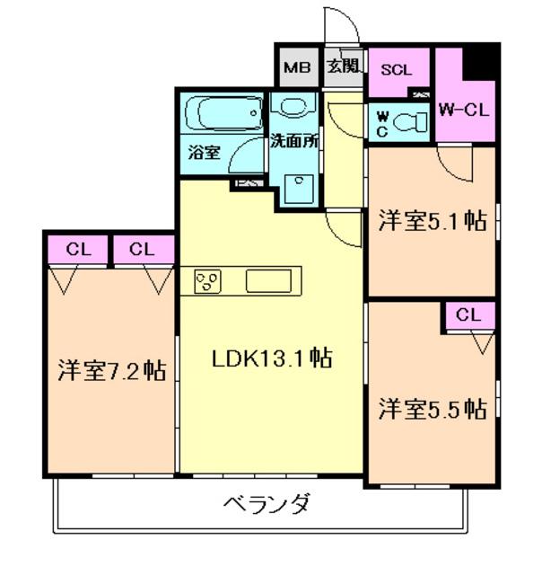 スプランディッド池田呉服町(3LDK/6階)の間取り写真