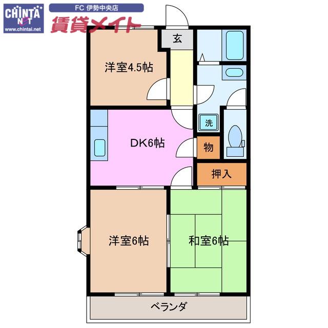 サニーサイド五十鈴(3DK/1階)の間取り写真