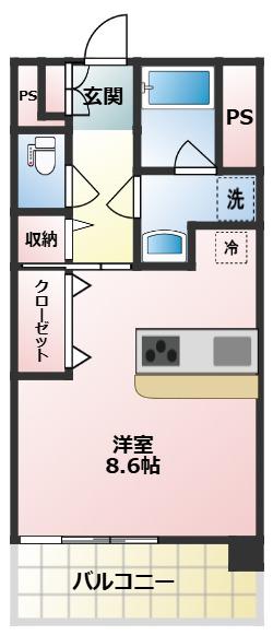 ブランシュール(1K/2階)の間取り写真