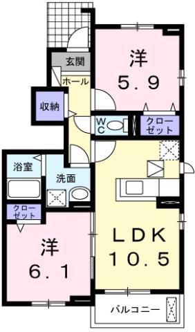 ベネヴォレンテB(2LDK/1階)の間取り写真