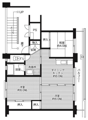 ビレッジハウス学文路(3DK/4階)の間取り写真