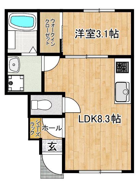 AIZU鳥栖(1LDK/1階)の間取り写真