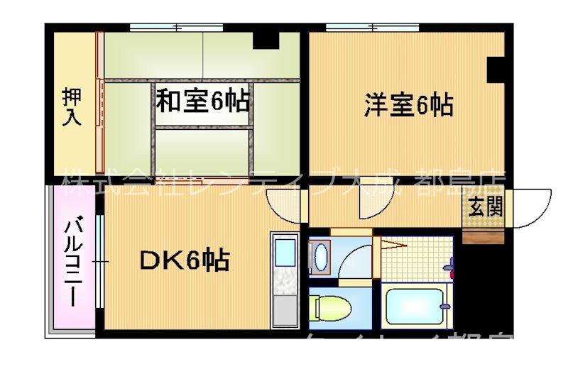 ラウンド2高殿(2DK/2階)の間取り写真