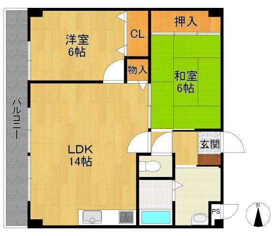 ハイツ寺本(2LDK/3階)の間取り写真