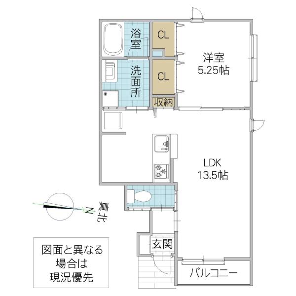 レーガベーネ長堀 III B(1LDK/1階)の間取り写真