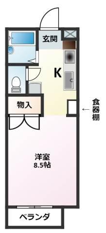 セカンドベース(1K/4階)の間取り写真