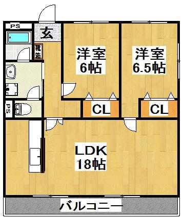 メゾン大美野(2LDK/1階)の間取り写真