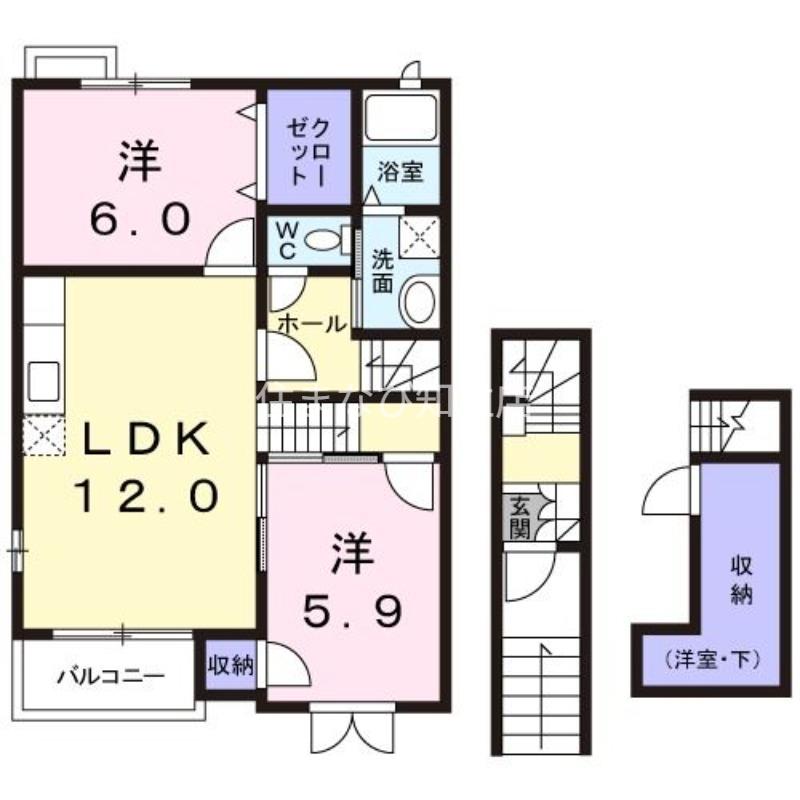 パスィオンII(2LDK/2階)の間取り写真