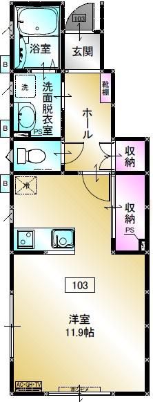 サンセットバレー高館I(1K/1階)の間取り写真