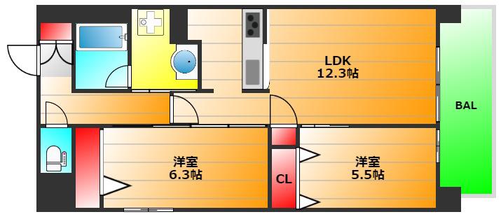IBCレジデンス イースト (2LDK/13階)の間取り写真