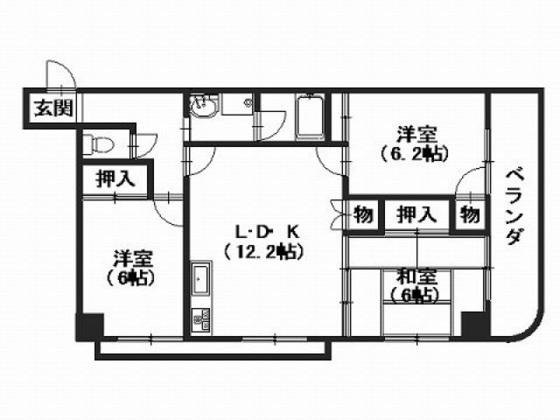 パークヒルズ6番館(3LDK/2階)の間取り写真