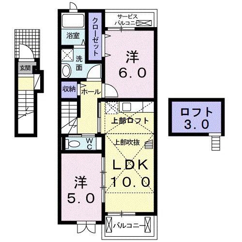 ノヴェルティハイツ坂出(2LDK/2階)の間取り写真