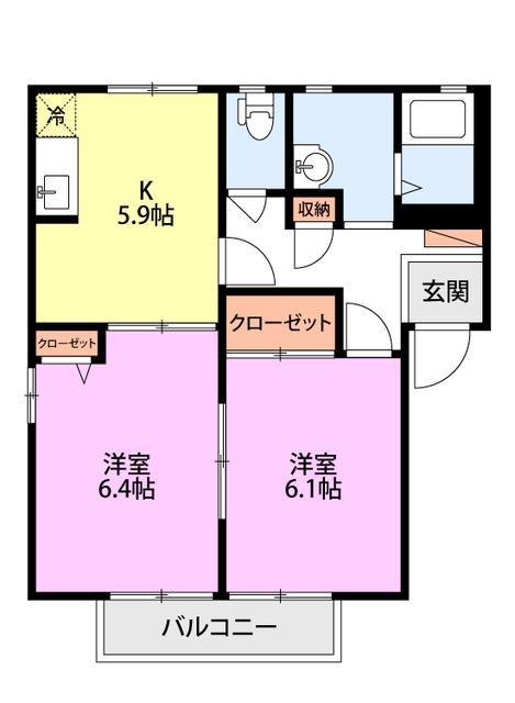 ヴィラ サンタモニカ(2DK/1階)の間取り写真