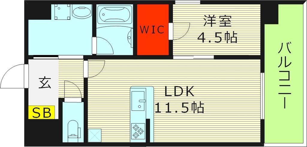 フェリーチェ城北公園(1LDK/2階)の間取り写真