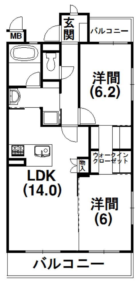 マーブルガーデン(2LDK/3階)の間取り写真