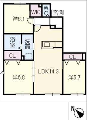 グランデュールメゾンARATA(3LDK/1階)の間取り写真