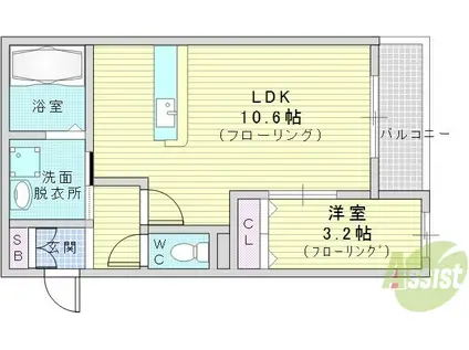 SING-F(1LDK/2階)の間取り写真