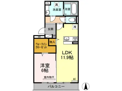 プレミアム八番館 大和(1LDK/3階)の間取り写真