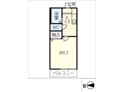シオンハイツII(1K/2階)の間取り写真
