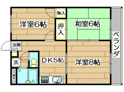 メロディーハイツ高槻Ⅱ(3DK/1階)の間取り写真