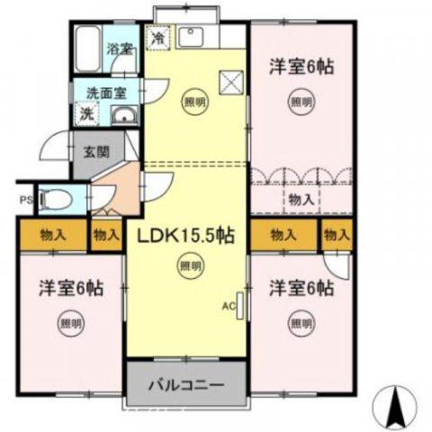 第3メールブルー(3LDK/1階)の間取り写真