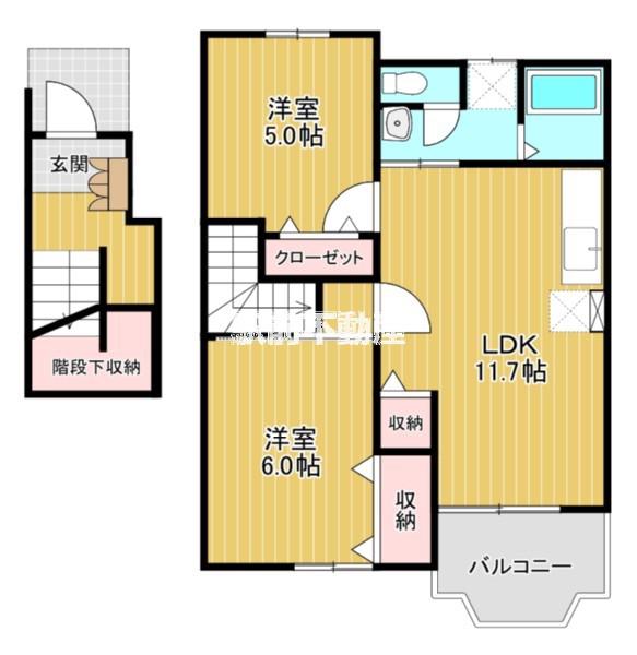 シャルマンII(2LDK/2階)の間取り写真