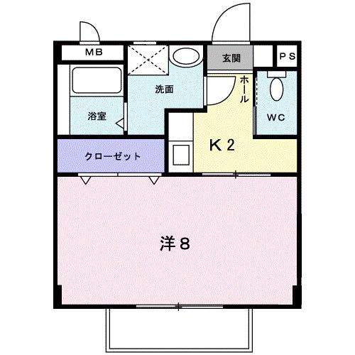 ミレニアムハイツ(1K/2階)の間取り写真