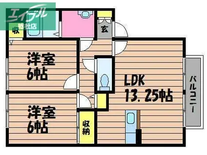 サンビレッジチェリオD棟(2LDK/1階)の間取り写真